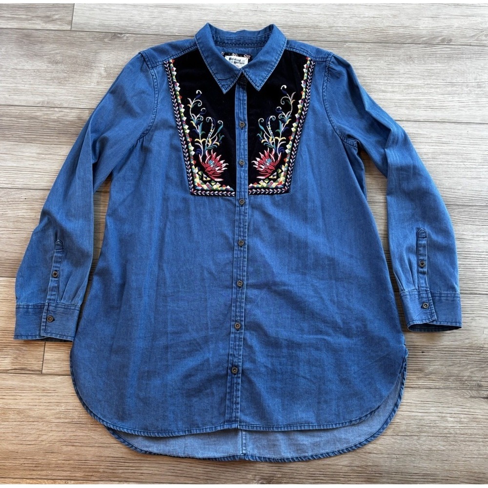 Holding Horses Tunic Size 14 Embroidery Southwest Equestrian Cowgirl Rustic